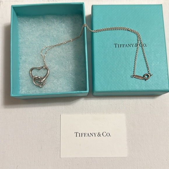 Tiffany & Co.Sterling Silver 925 Double Heart Necklace 16’ Elsa Peretti w/box - Picture 3 of 17